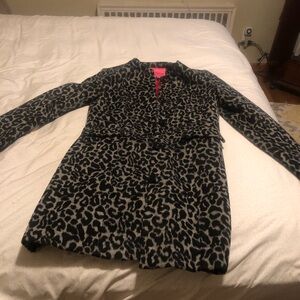 Betsey Johnson Black and Gray Animal Print Teddy Jacket